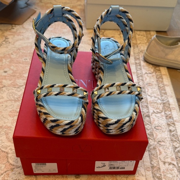 Valentino Shoes - Valentino Women's Blue and Black Patterned Sandals